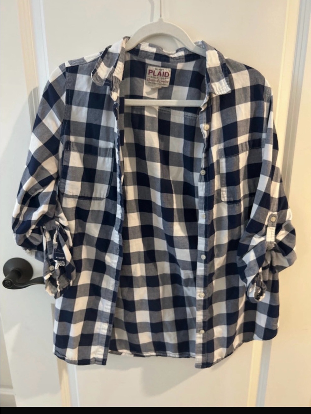 Old Navy Navy & White Plaid Button-Down Shirt